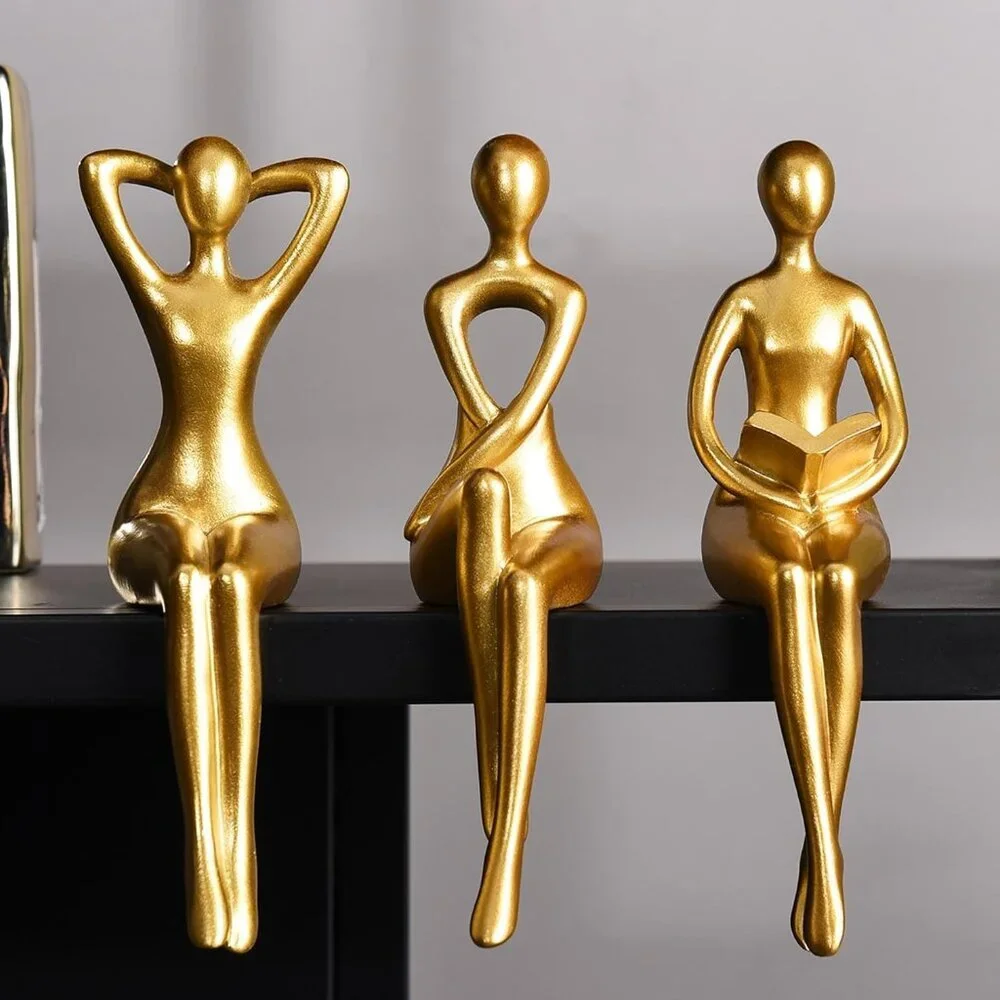 Gold Thinker Statue Décor Book Shelf Abstract Statue Ornament Office Décor